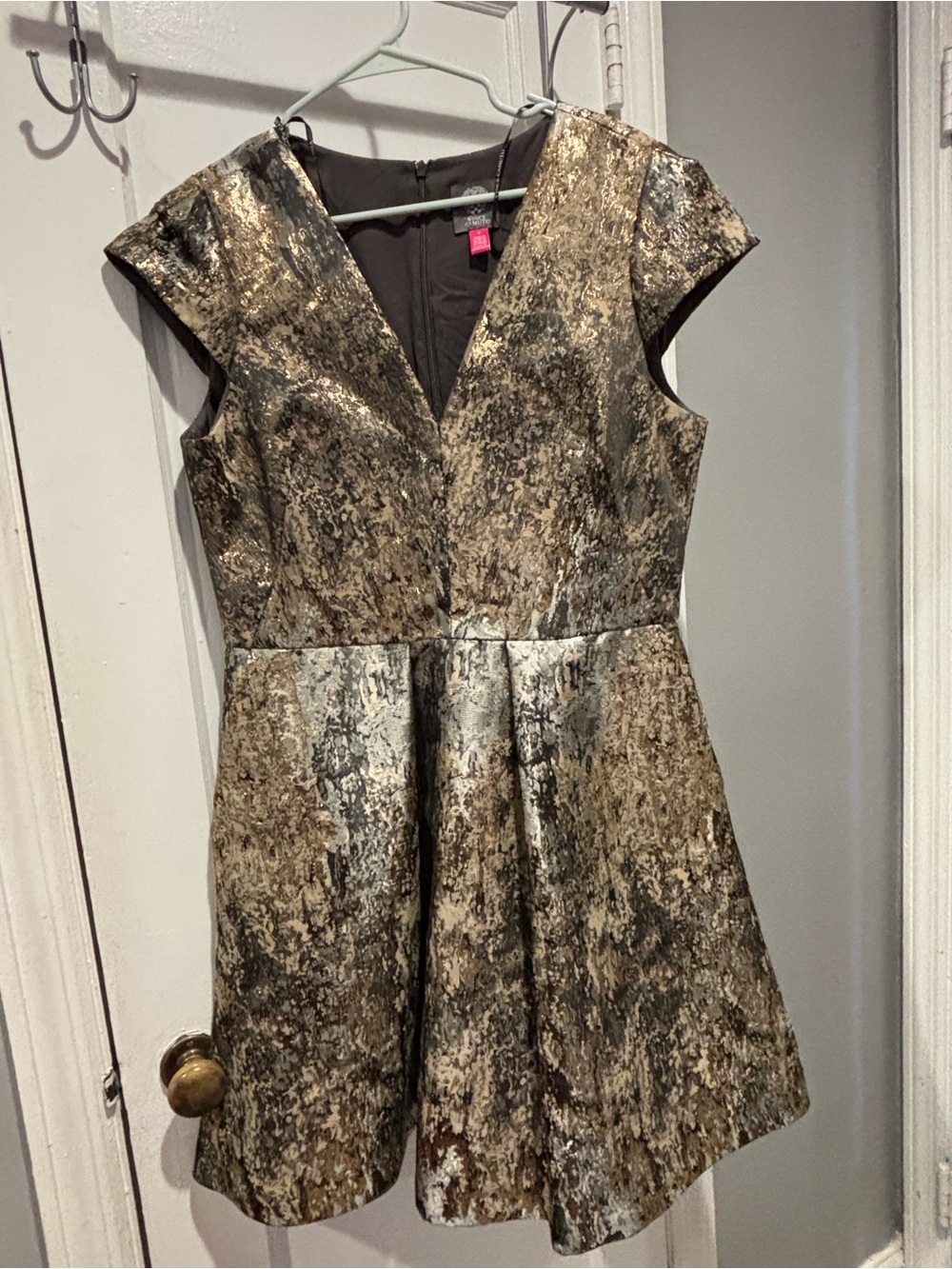 Vince Camuto Metallic Gold Brocade Fit & Flare Dress